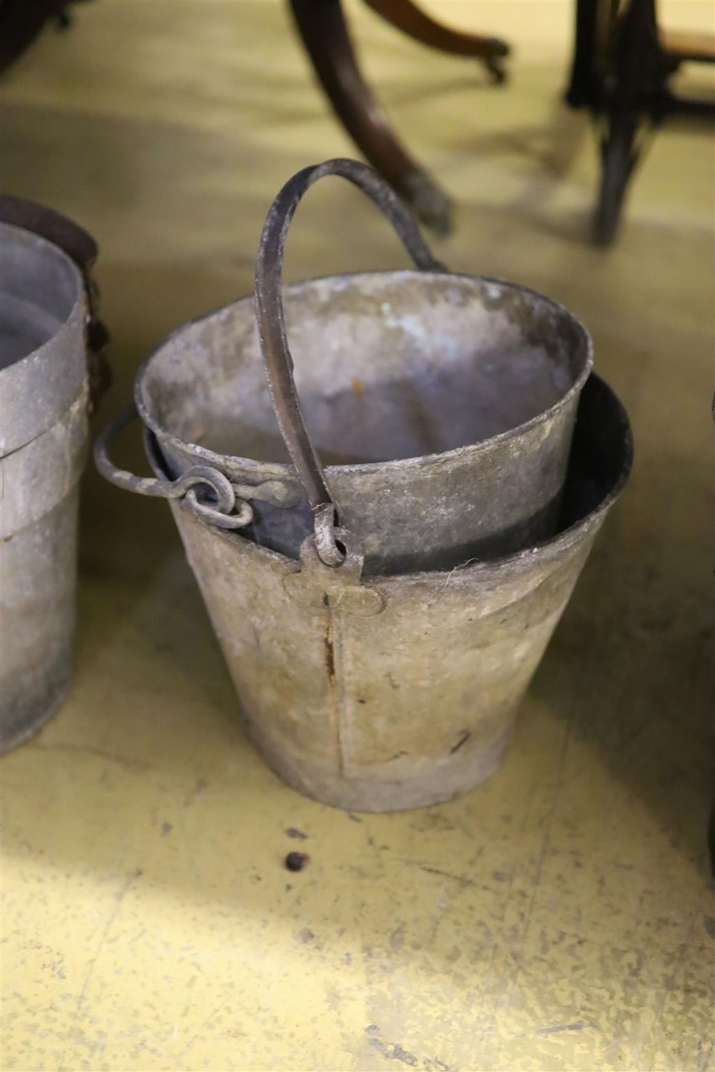 A quantity of galvanised buckets, feeders etc